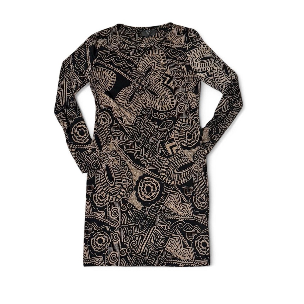 AX PARIS | Black and Tan Tribal Paisley Print Bodycon Dress UK 14 (US 10)